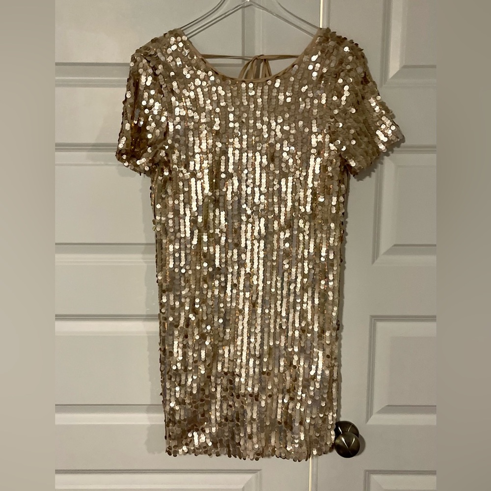 Lulus sparkly blush sequin scoop back mini dress